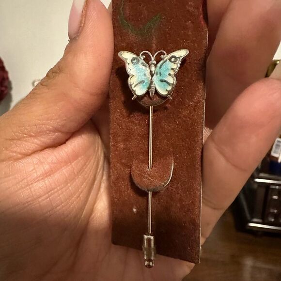 Vintage Beau Sterling Silver Enamel Butterfly Stick Pin, Brooch, Adorable, Small - Picture 3 of 4